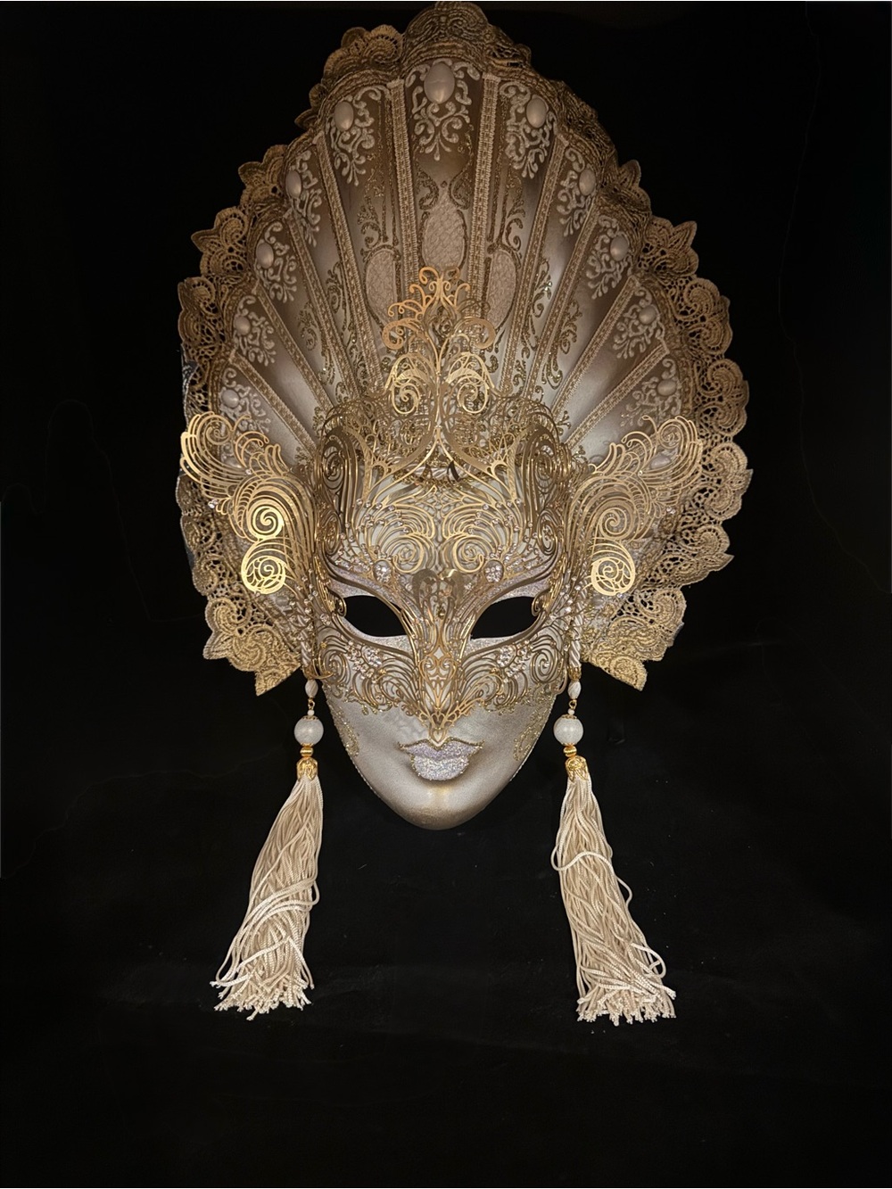 AUTHENTIC VINTAGE Gold Venetian Ornate Mask with Tassels
